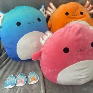 16 inch Archie, Miss Vi, and Nico axolotl trio!